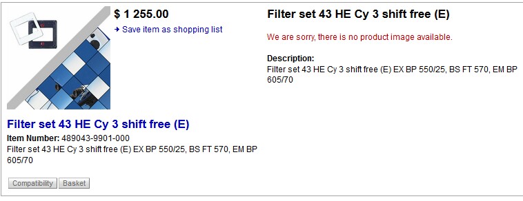 Zeiss Fluorescence Microscope Filter Set 43HE Cy3 with Cube