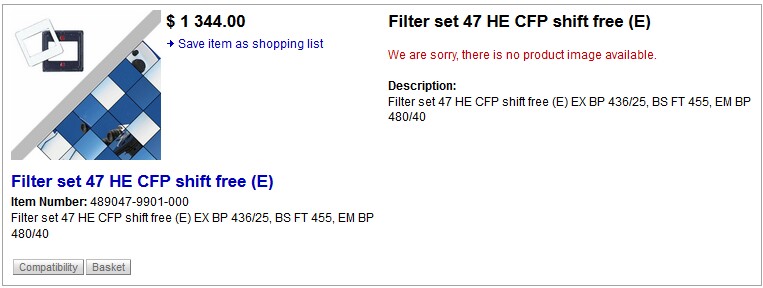 Zeiss Fluorescence Microscope Filter Set 47 HE CFP with Cube